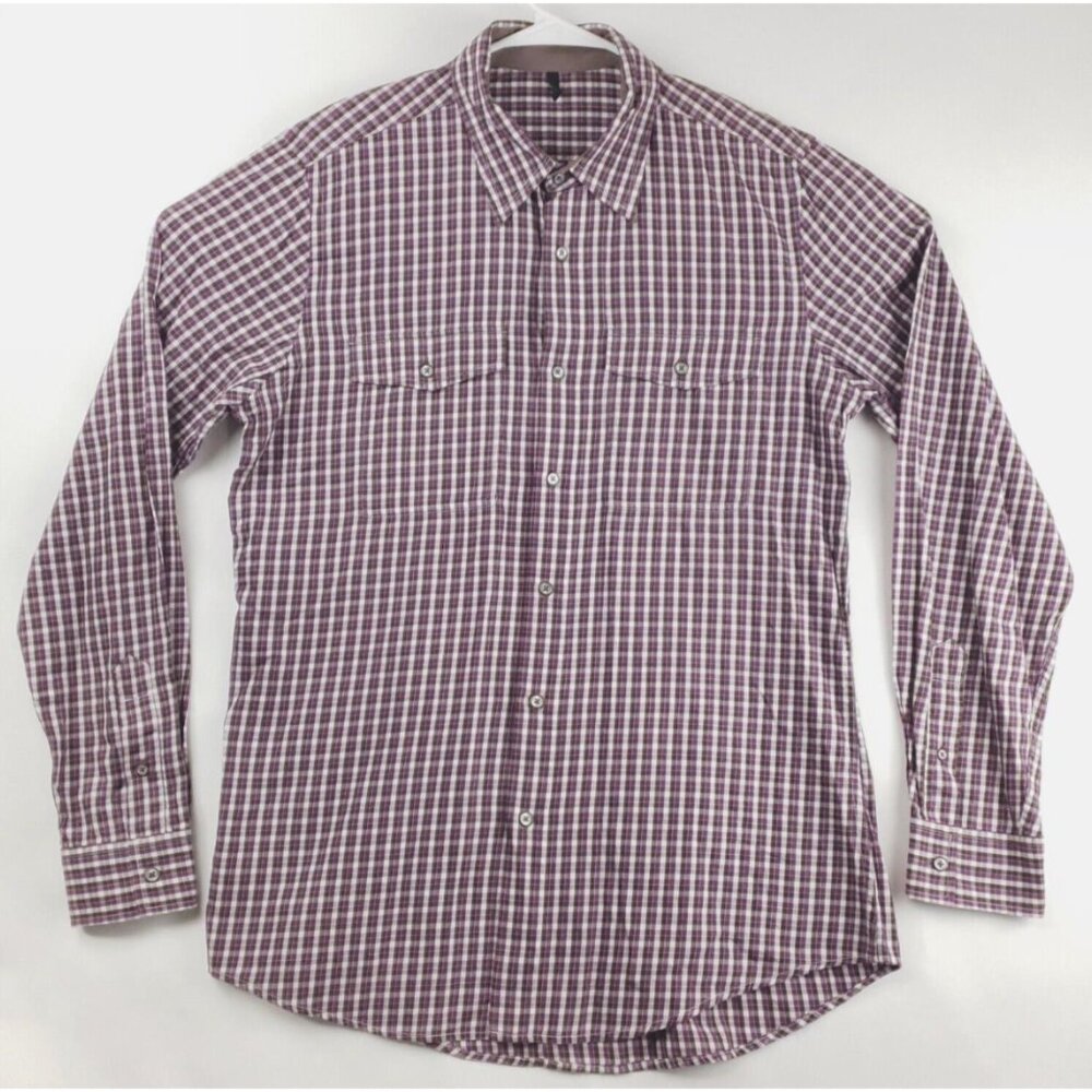 Stile Benetton Shirt Mens 2XL Purple White Check Cotton Long Sleeve Button-Up